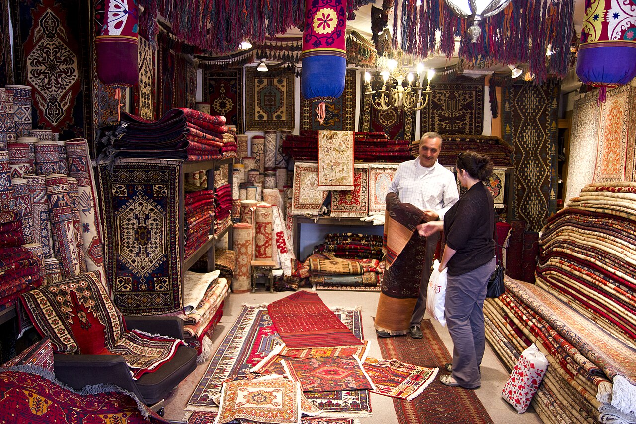 Turkish carpet shop with hand-knotted rugs