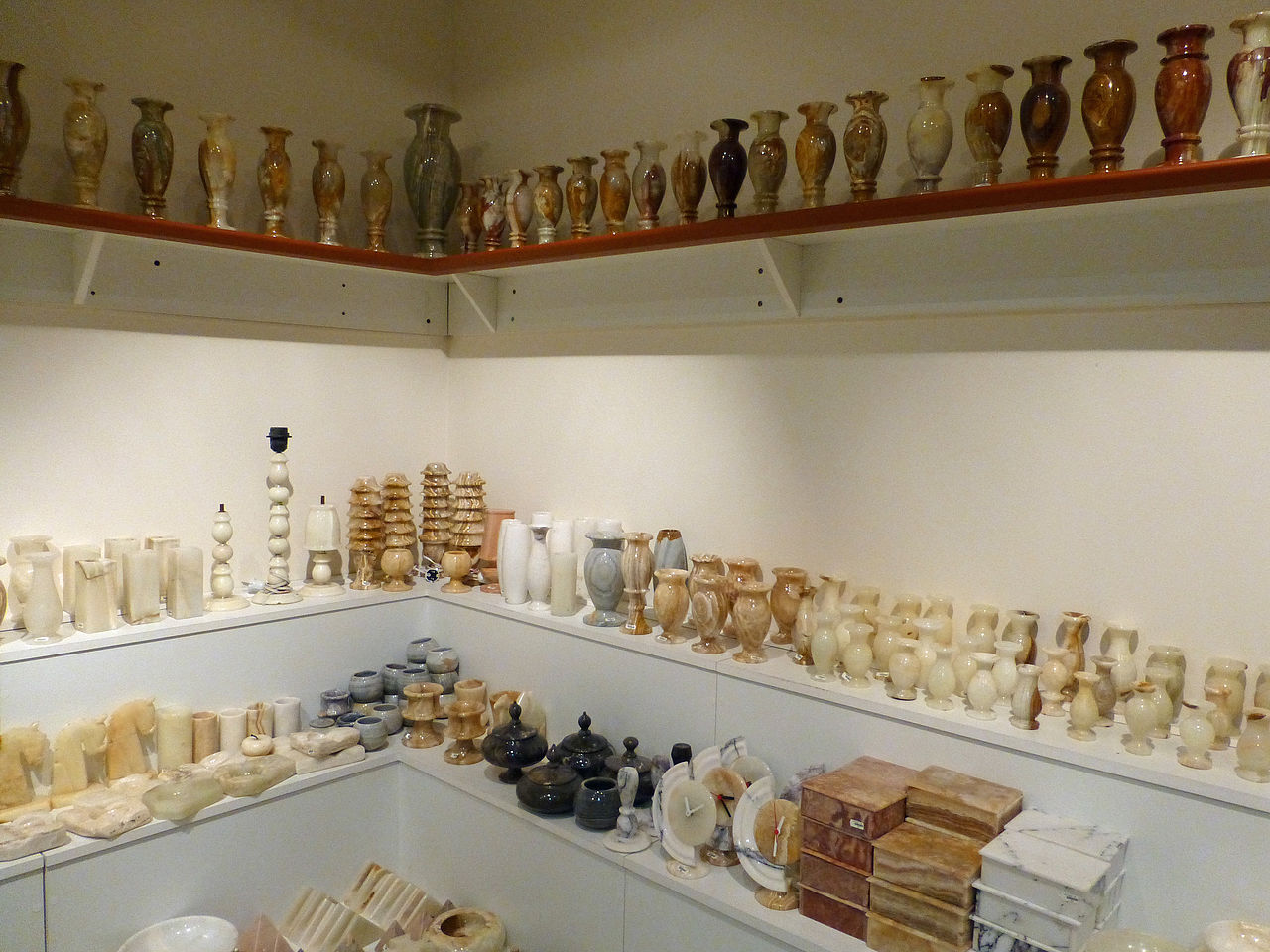 Hand-carved Turkish onyx vases and minerals